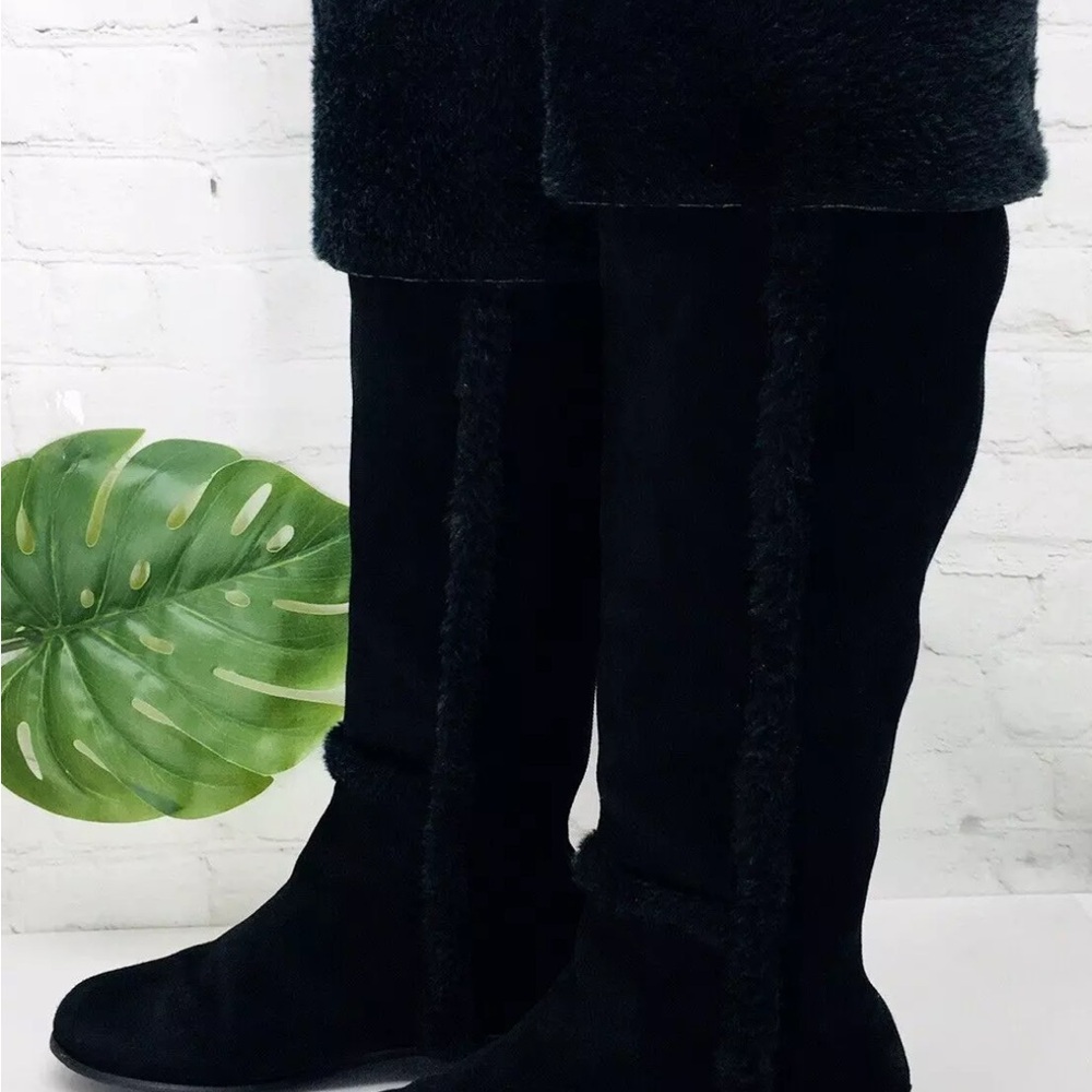 BCBG Tall black Suede Leather Fur Lined Black Boots - Picture 2 of 15